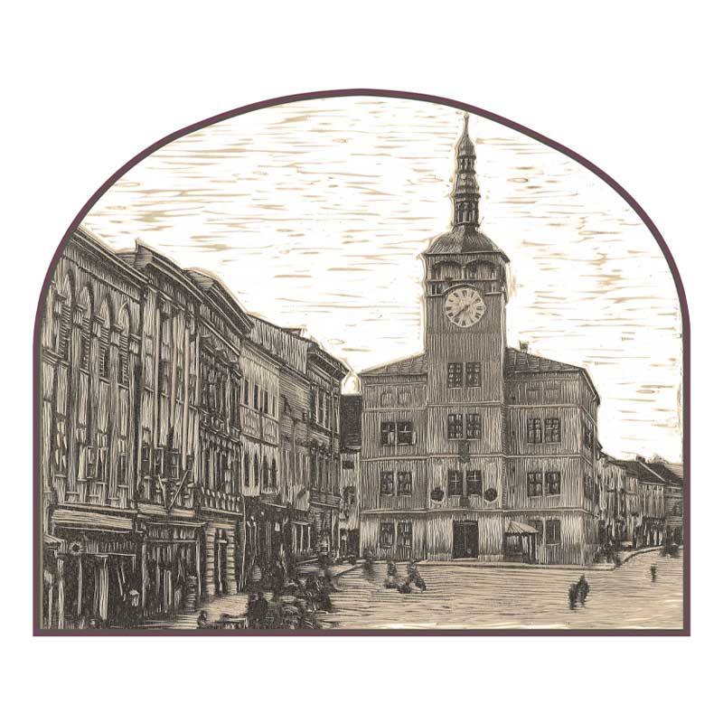 Původní vzhled radnice, Kroměříž, linory, luneta
